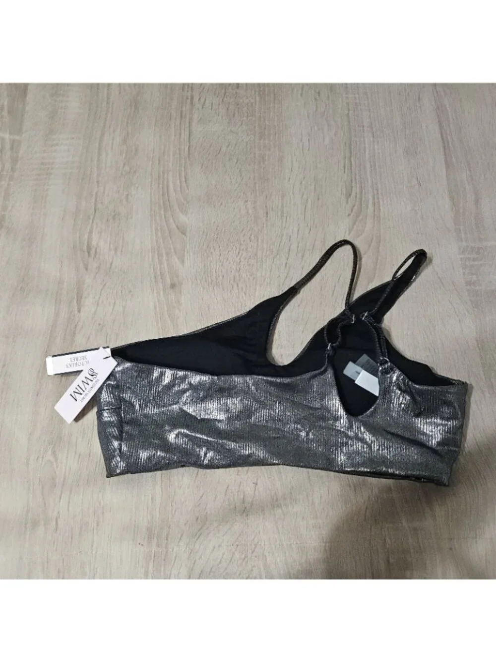 Victoria's Secret Metallic Silver Swimsuit Size S Bikini Top & Brazillian Bottom
